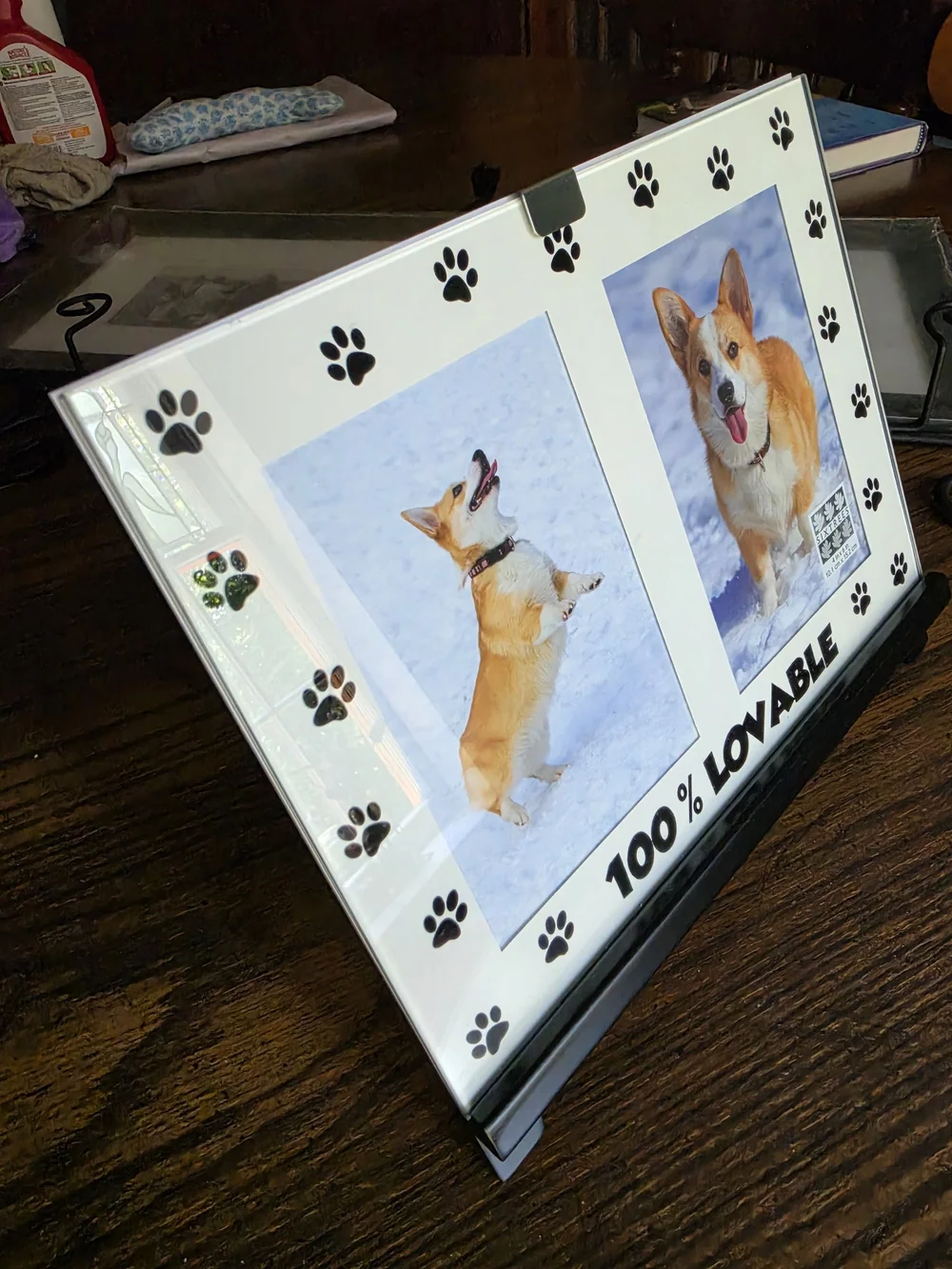 100% Lovable Paw Print Double Photo Frame - White/Black